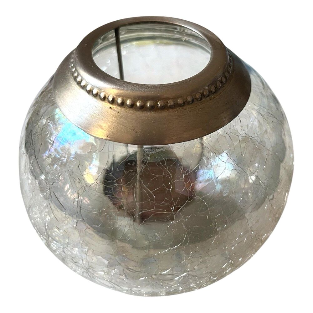 Clear Crackle Glass Votive Candle Tea Light Holder Globe Pewter 4 x 4"